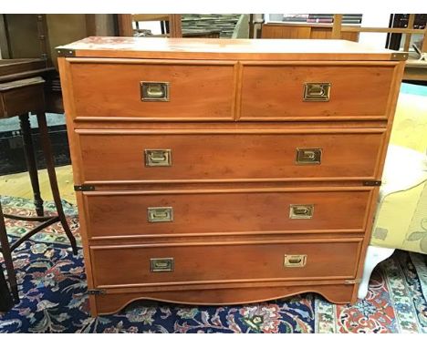A modern Gautier, France military style chest of drawers fitted four long drawers, with brass fittings and drop handles to si
