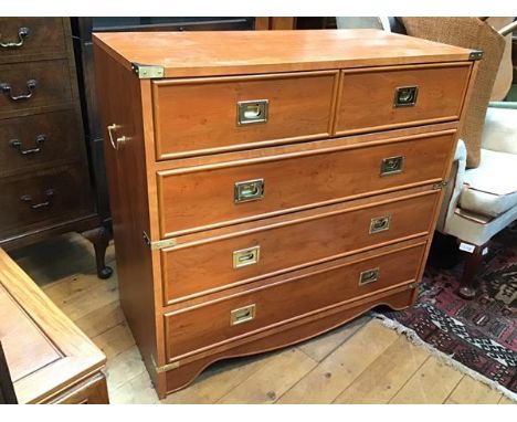 A modern Gautier, France military style chest of drawers fitted four long drawers, with brass fittings and drop handles to si