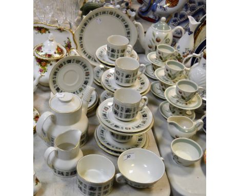 A Royal Doulton Tapestry pattern tea service for six comprising, teapot, milk jug, sugar bowl, side plates teacups & saucers 