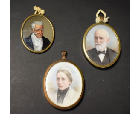 English School, a pair of portrait miniatures, of an elderly gentleman and wife, oval, on ivory, 4.5cm x 3.5cm, gilt metal fr