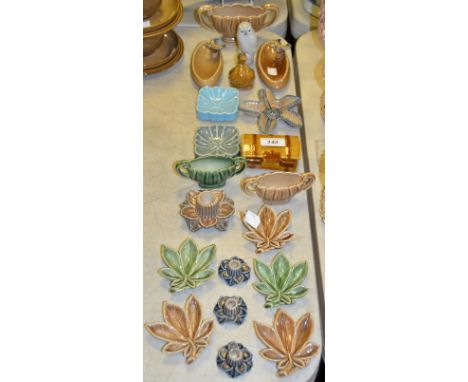 Wade - various Wade trinket dishes, twin handled vase, another smaller, a treasure chest box, miniature candlesticks etc.; a 