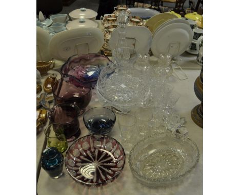 Glassware - a large coloured glass bowl, cranberry glass, amethyst glass, cut glass, etc 