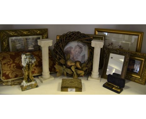 Interior Design - An early 20th century gilt cherub candlestick; a pair of Corinthian column cake decorations; various decora