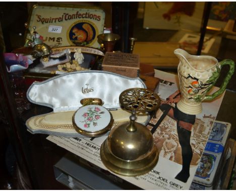 Boxes and Objects - an early 20th century squirrel confections advertising tin; various early/mid 20th century buttons; bone 