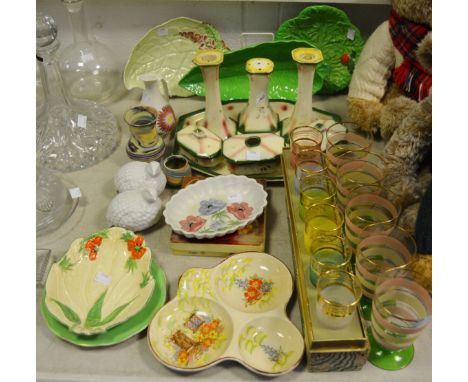 Ceramic & glassware - Carlton Ware including an apple dish and spoon, original box, other cabbage leaf dishes; etc.; an Arthu