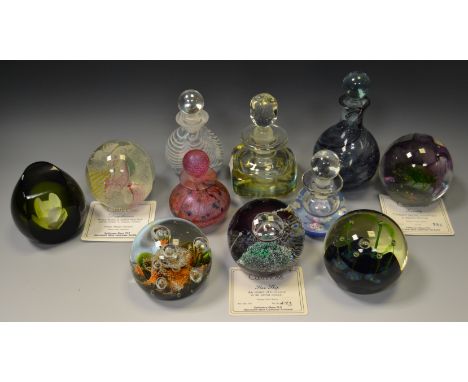 Glassware - a Caithness paperweight,Daydream, others; various coloured glass perfume bottles, with inclusions (12)