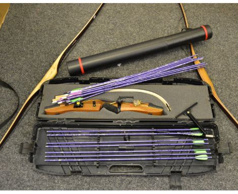 Outdoor activities - archery, a Cartel-Doosung bow, arrows, boxed; a Samick Hunter 69 bow, others; various Easton arrows; etc