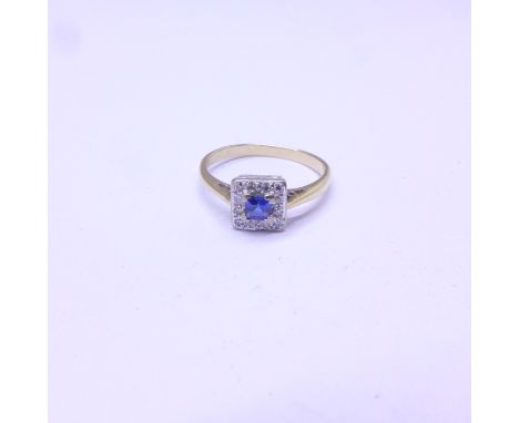 An 18ct gold, diamond and sapphire ring, 2.5g, K