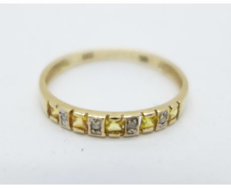 A 9ct gold, citrine and diamond ring, 1g, O