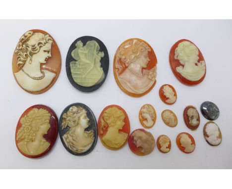 Fifteen unmounted cameos and one unmounted intaglio, two a/f