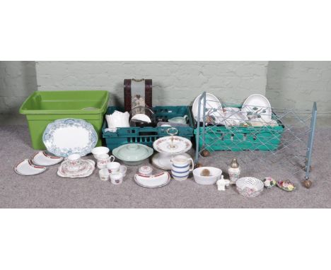 Three boxes of assorted items, to include vintage kitchenalia, flower frogs, Staffordshire Chefware, Royal Worcester Evesham,