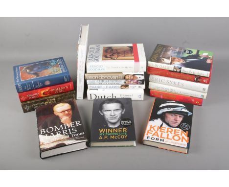 A collection of books including mostly autobiographies/biographies with many signed examples inlcuding Peter Scudmore, Arnold