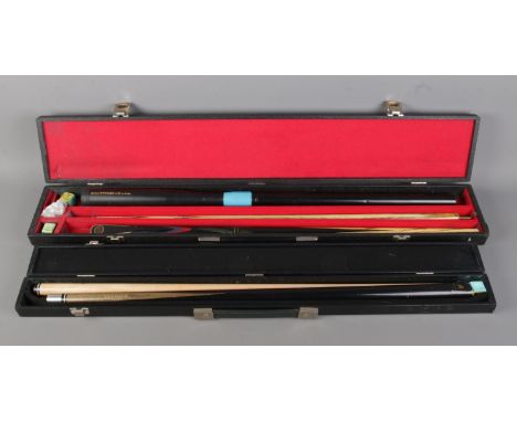 Two cased snooker cues to include BCE Customs cue and Carta Sport Avenger in BCE Customs Jimmy White case.