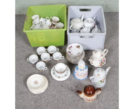 Two boxes of assorted ceramics to include Royal Worcester Evesham, Royal Copenhagen, Sadler, Diamond China, Foley China, etc.