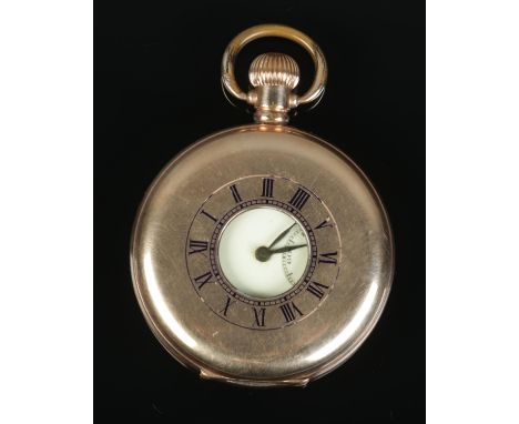 A Dominant gold plated half hunter pocket watch featuring subsidiary seconds dial in case marked for the Dennison Watch Case 