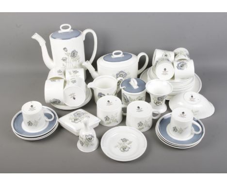 A collection of Wedgwood Susie Cooper Design "Glen Mist" tableware, forty pieces including teapot, coffee pot, bell and cigar