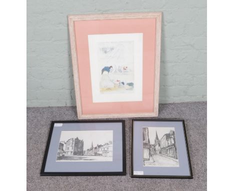 Three framed prints to include Eugene Delacroix (1798–1863) sketch from Morocco and two Thomas La Dell 'Old Scenes from Rothe