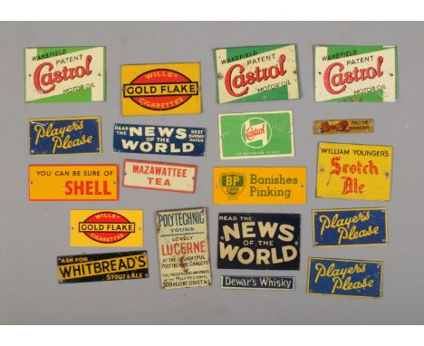 A collection of Bassett-Lowke tin plate miniature model advertising signs to include Castrol, Player's, Will's Goldflake, Sco