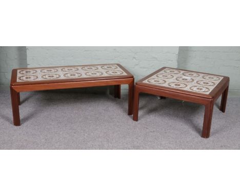 Two tile top low coffee tables.