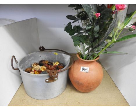 Pan with Pot Pourri and Vase with Artificial Flowers 