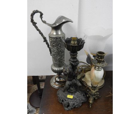 Old Lamp and Pewter Jug etc 