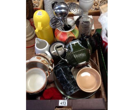 Box of Misc - Vases, Coffee Pots and Flask etc 