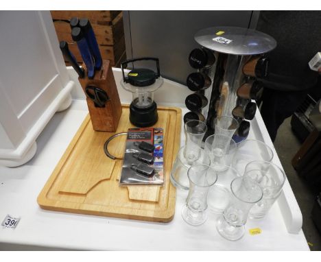 Spice Rack, Knife Block and Glasses etc 
