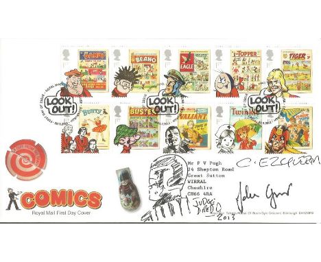 Carlos Ezquerra and John Wagner signed cover. Superb 2012 Royal Mail Comics first day cover with the 10 Comics stamps includi