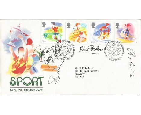 Manchester United legends autographed cover. 1988 Royal Mail Sport first day cover signed by Manchester United legends Bobby 