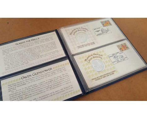 Great Britons Medallic First Day Covers Collection. A charming little blue presentation folder containing 4 limited edition G