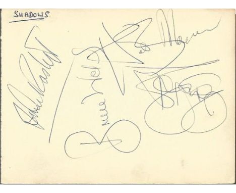 The Shadows 1960s Cliff Richard Band vintage signed Album Page by John Rostill, Bruce Welch, Tony Meehan, Hank Marvin & Brian