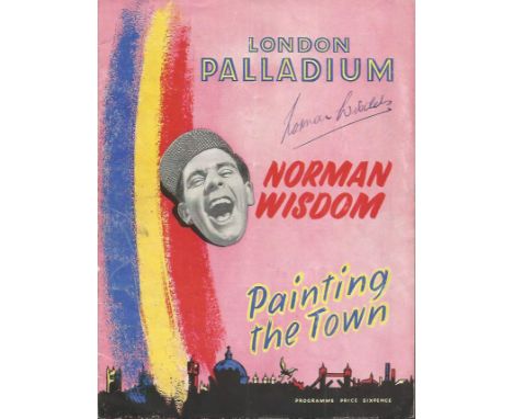 Norman Wisdom signed London Palladium Painting the Town Programme plus Palace Theatre Norman Wisdom Wheres Charlie Programme 