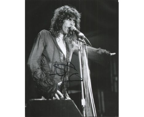 Steven Tyler lead singer of Aerosmith signed 10 x 8 inch black and white photo. American singer-songwriter, multi-instrumenta