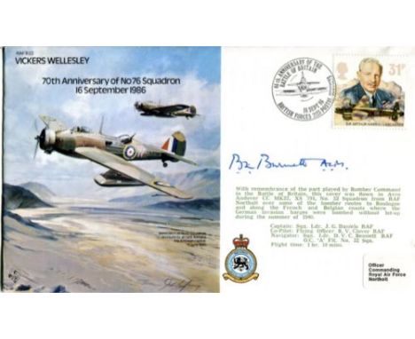 Bill Burnett DFM RAF Bomber Command Series Cover Dedicated to The Vickers Wellesley And No76 Squadron, Signed by Bill Burnett