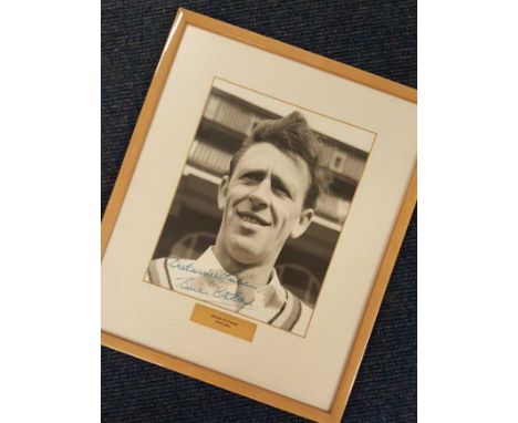 Brian Statham framed autograph. Vintage black and white portrait photograph signed by cricketer Brian Statham. Framed to an o