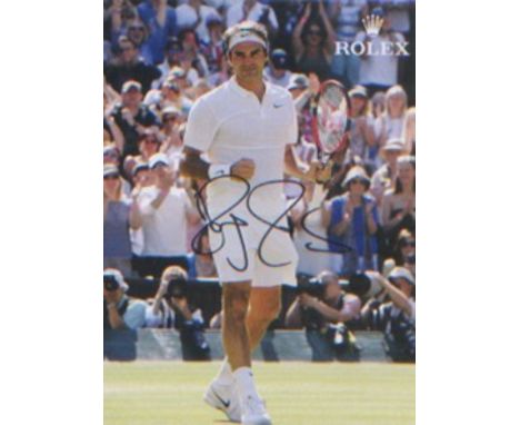 Roger Federer signed Postcard picture playing tennis. Excellent. 