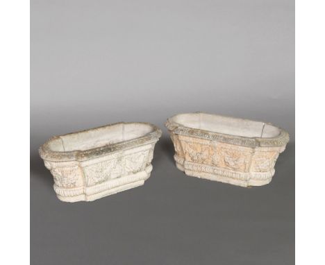 A PAIR OF STONE TROUGH PLANTERS. in the classical style of shaped rectangular form, height 34cm, width 82cm Location: - Berks
