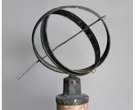 AN ARMILLARY SPHERE. on a marble column, total height 160cm. *CR Damage to armillary, arrow missing, repairs to column. Locat