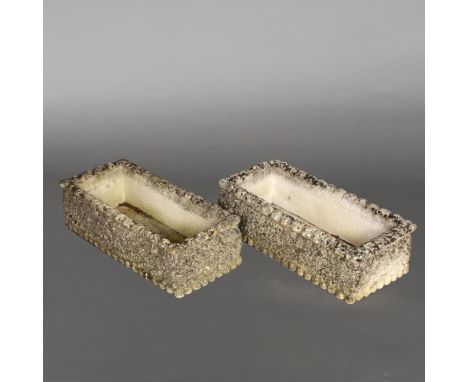 A SET OF FIVE STONE TROUGH PLANTERS. with oak and acorn decoration, length 72cm Location: - Berkshire RG41