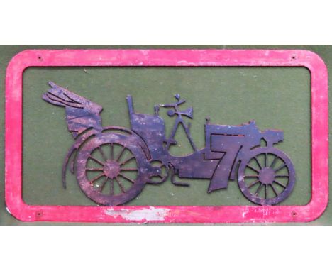 Vintage painted metal piercework wall mounting sign, possibly for Buick. Approx. 45cms H x 84cms W

used and worn condition 