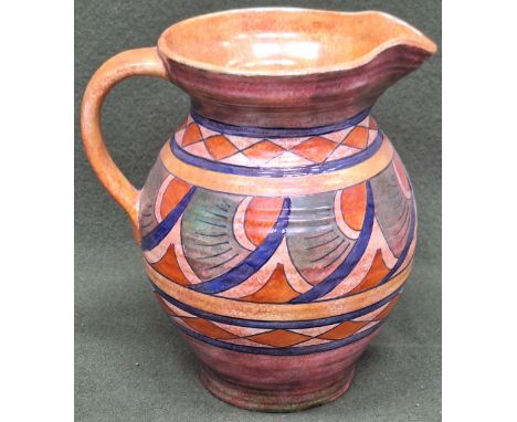 Charlotte Rhead for Crown Ducal handpainted and tube lined ceramic water jug, signed and numbered 4908 to base. App. 23cm H H