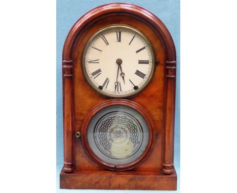 Late 19th/Early 20th century Walnut veneered mantle clock, with column decoration. App. 44cm H

Used condition, not tested fo