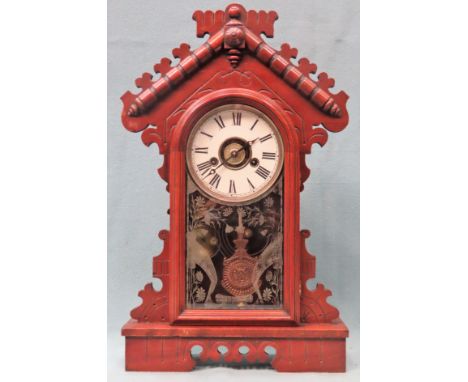 Early 20th century mahogany cased American mantle clock. App. 49cm H Used condition, not tested for working