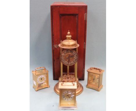 Vintage mahogany Microscope case, plus four various gilt clocks All in used condition, clocks not tested for working