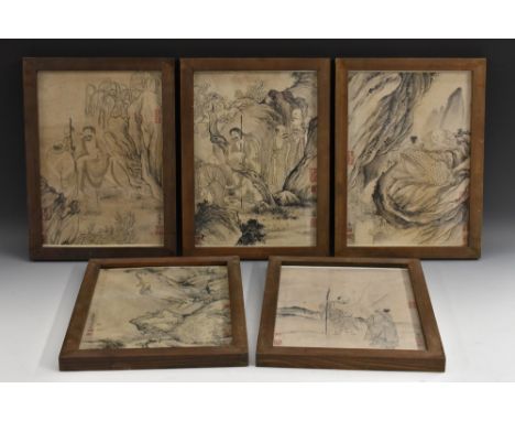 A set of five Chinese prints, after 18th century scroll paintings, 28.5cm x 20cm