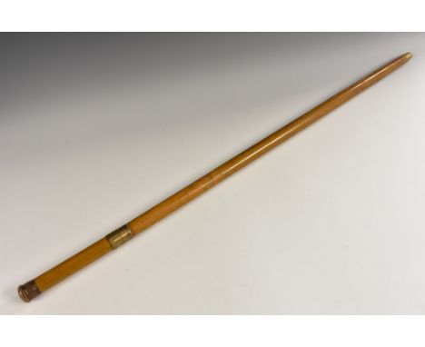 A 19th century Scottish armorial gentleman's 'tipple cane' walking stick, the haft with screw-fitting pommel enclosing a glas