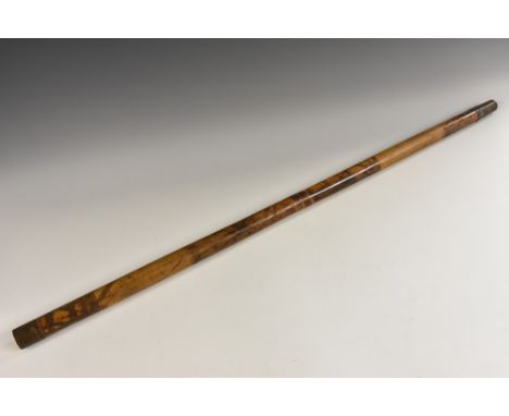 An early 20th century bamboo poacher's walking stick, the shaft enclosing a fishing pole, brass pommel and ferule, 92cm long