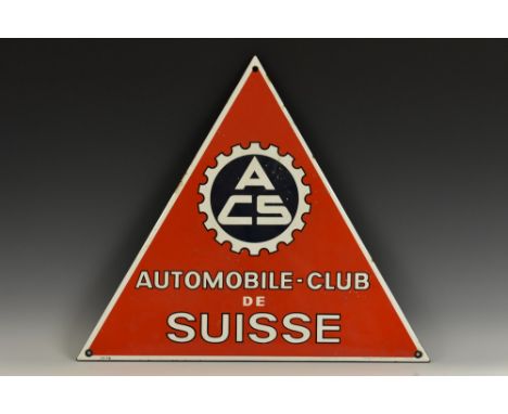 Advertising - Automobilia - a triform enamel sign, Automobile-Club de Suisse [Automobile Club of Switzerland], printed in whi