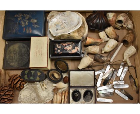 An interesting and varied collection of curiosities, including a 19th century fisherman's fleam, knotted with birds' feathers