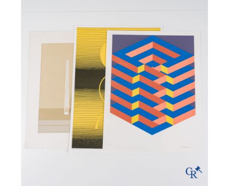 3 Graphic works, Michel Seuphor, Bambola III, 1964 colour lithography 83/128. Jeroen Henneman, untitled 1973. Screen print 10